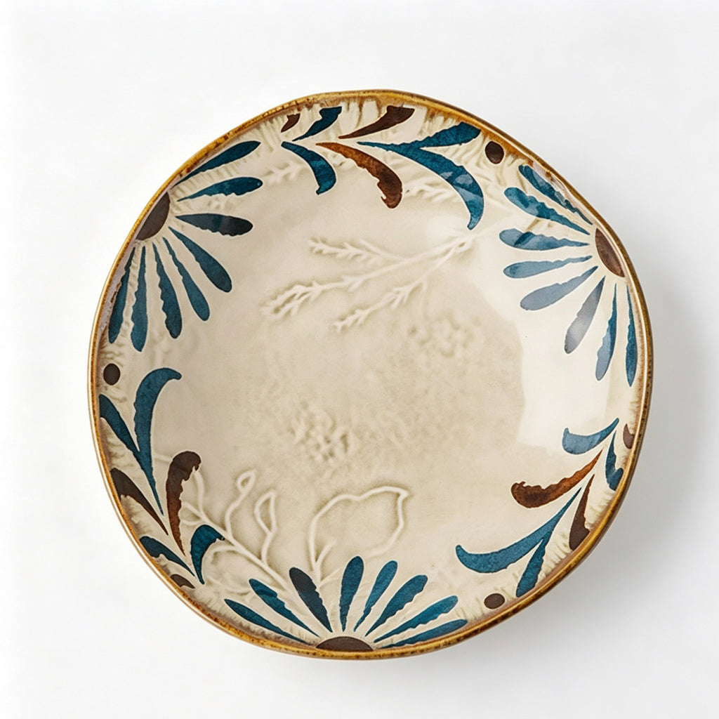 Geniuslambs Artisan 8 Irregular Dinner Plate - Wabi-Sabi Cosmos Radial Stoneware