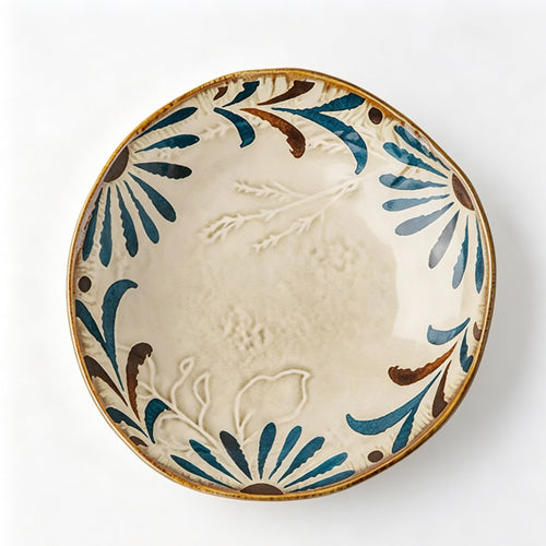 Geniuslambs Artisan 8 Irregular Dinner Plate - Wabi-Sabi Cosmos Radial Stoneware