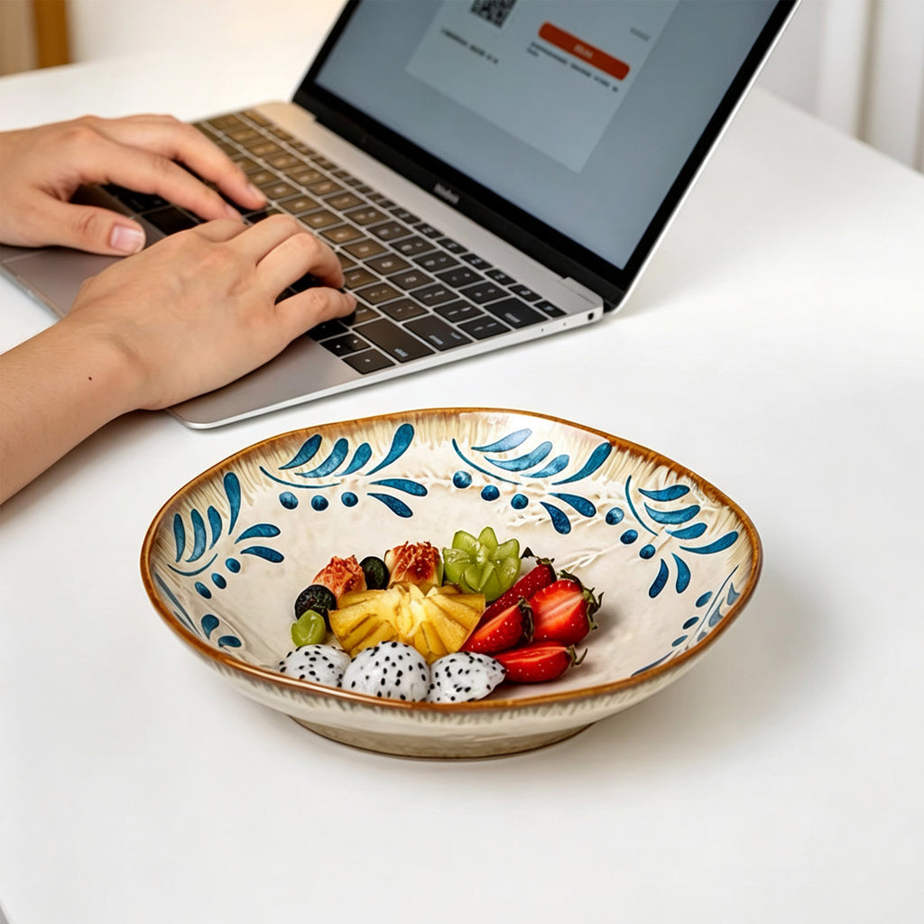 Geniuslambs Artisan 8 Irregular Dinner Plate - Wabi-Sabi Olive Leaf Stoneware