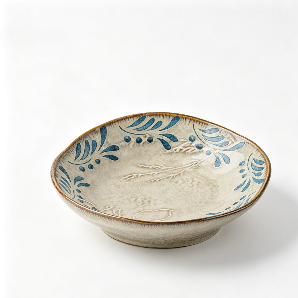 Geniuslambs Artisan 8 Irregular Dinner Plate - Wabi-Sabi Olive Leaf Stoneware