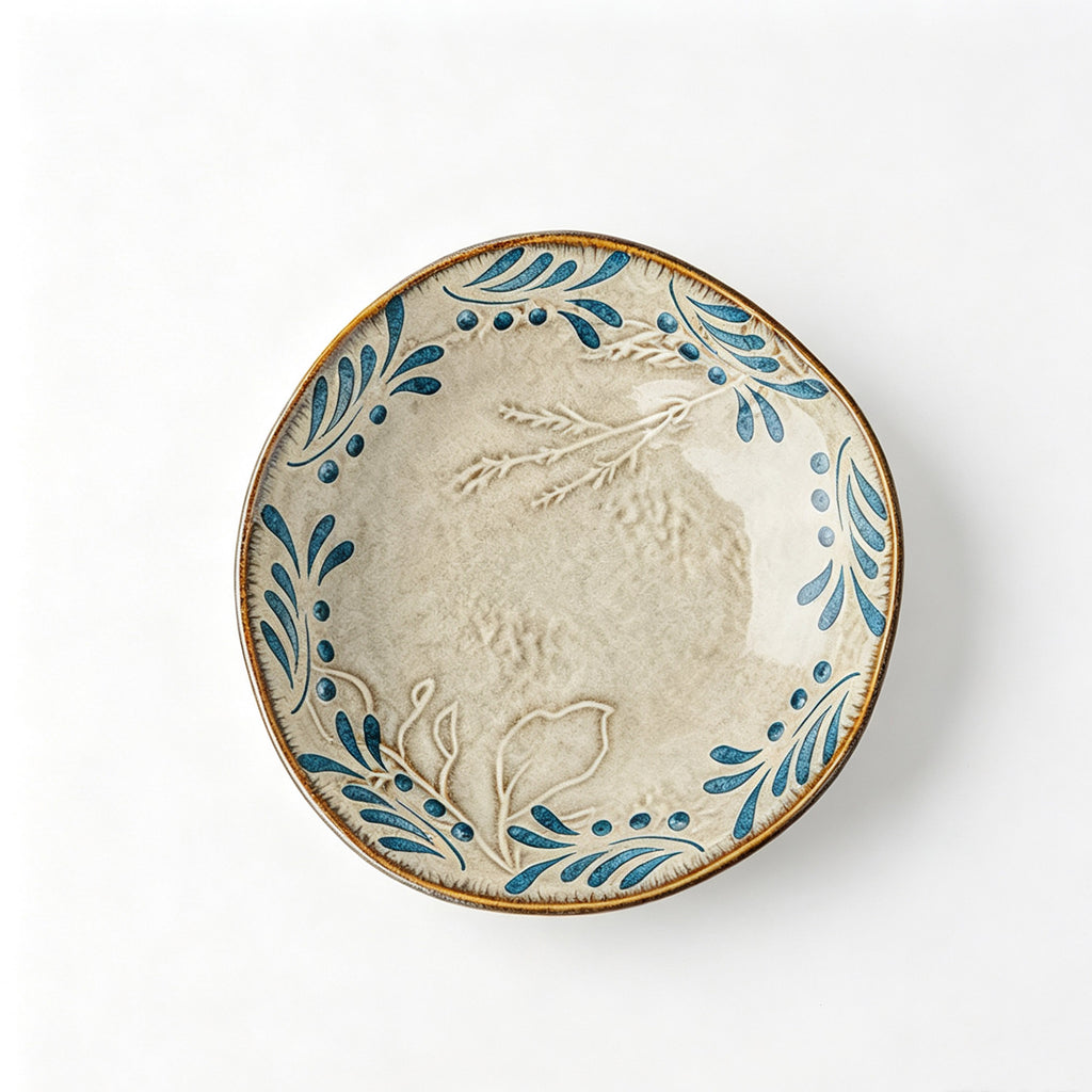 Geniuslambs Artisan 8 Irregular Dinner Plate - Wabi-Sabi Olive Leaf Stoneware