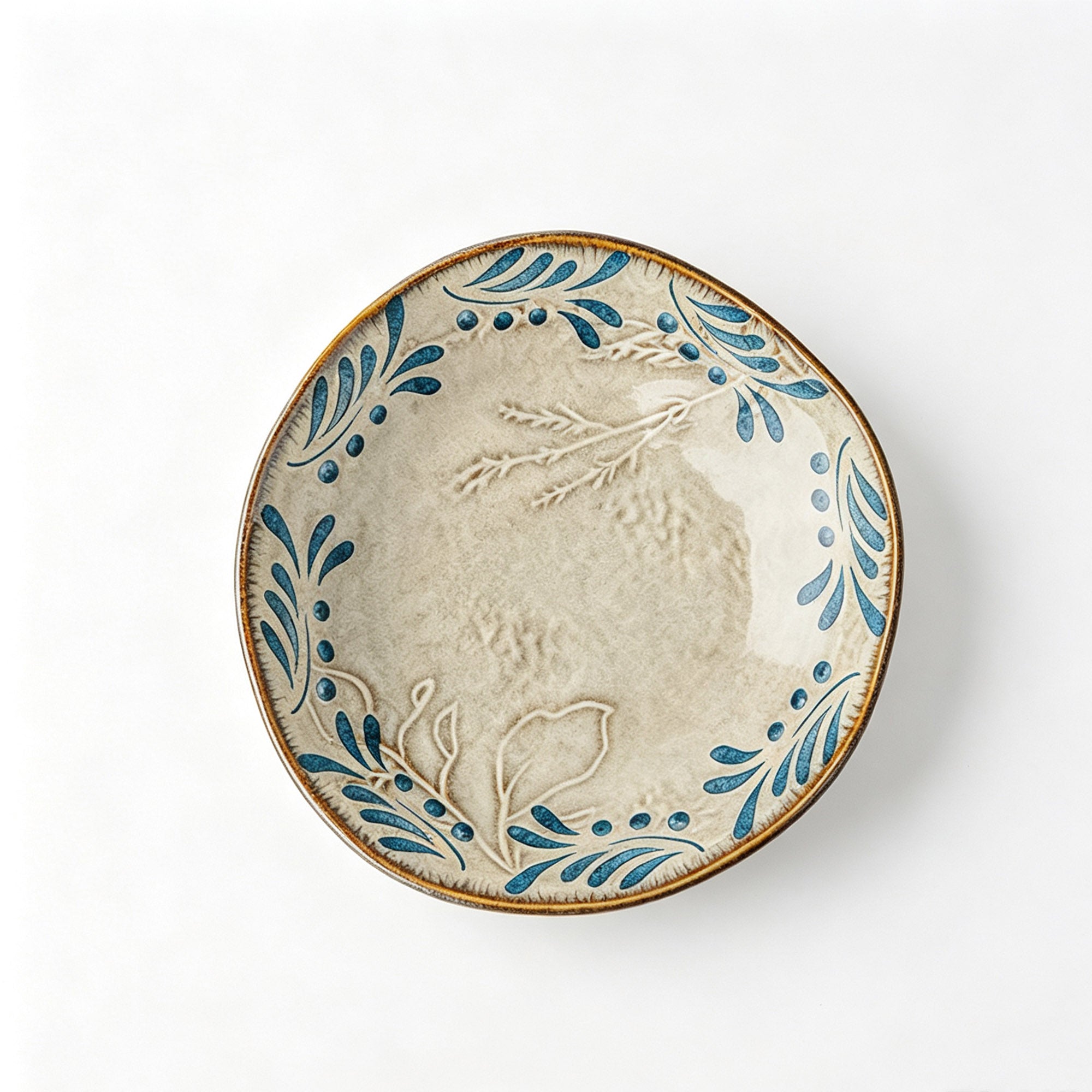 Geniuslambs Artisan 8 Irregular Dinner Plate - Wabi-Sabi Olive Leaf Stoneware
