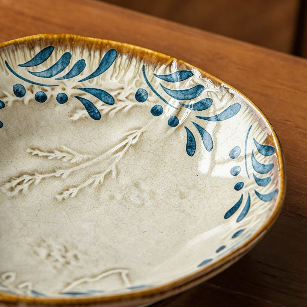 Geniuslambs Artisan 8 Irregular Dinner Plate - Wabi-Sabi Olive Leaf Stoneware