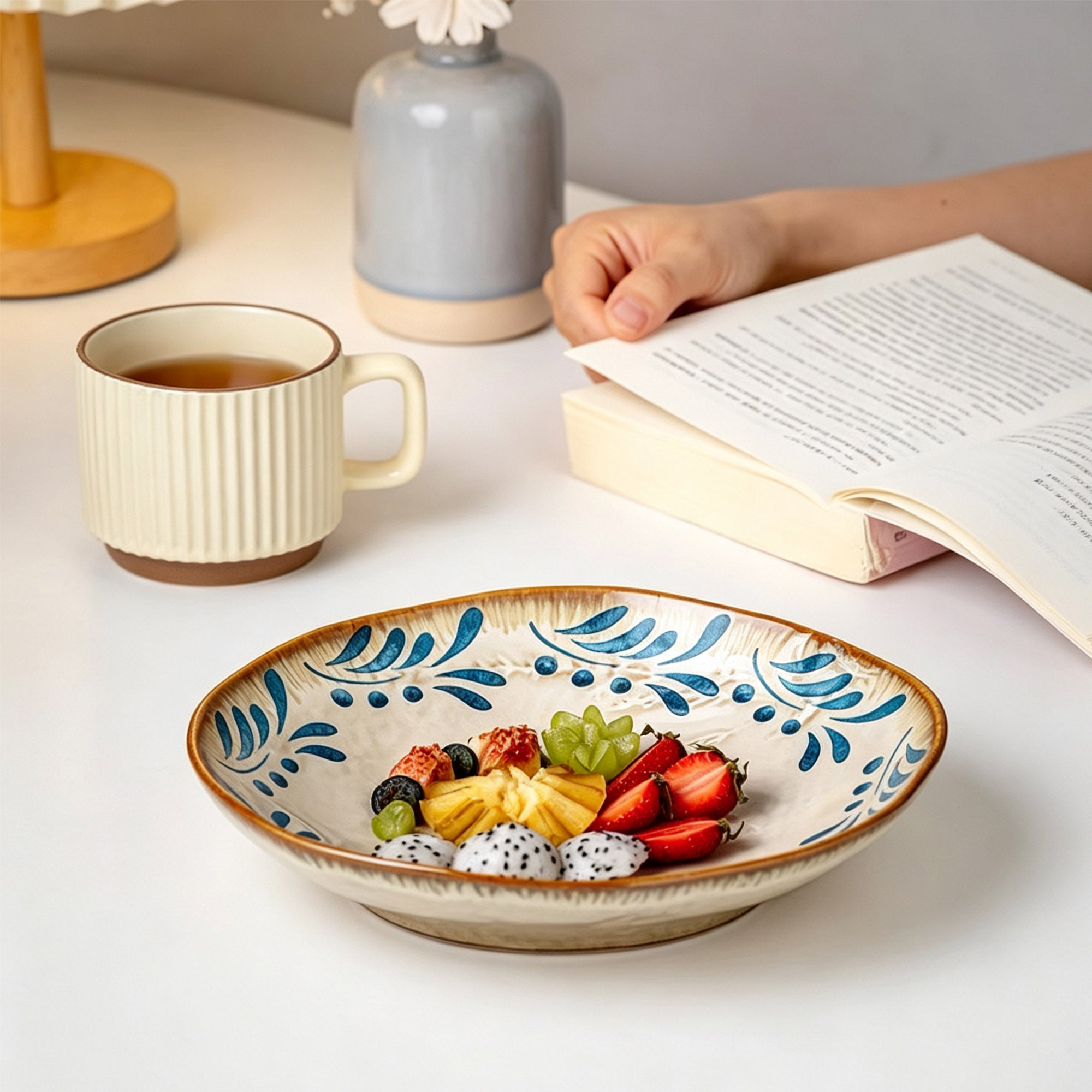 Geniuslambs Artisan 8 Irregular Dinner Plate - Wabi-Sabi Olive Leaf Stoneware