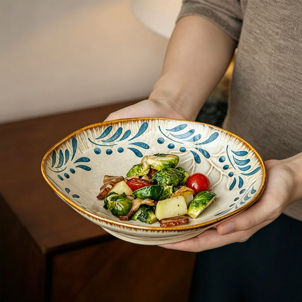 Geniuslambs Artisan 8 Irregular Dinner Plate - Wabi-Sabi Olive Leaf Stoneware