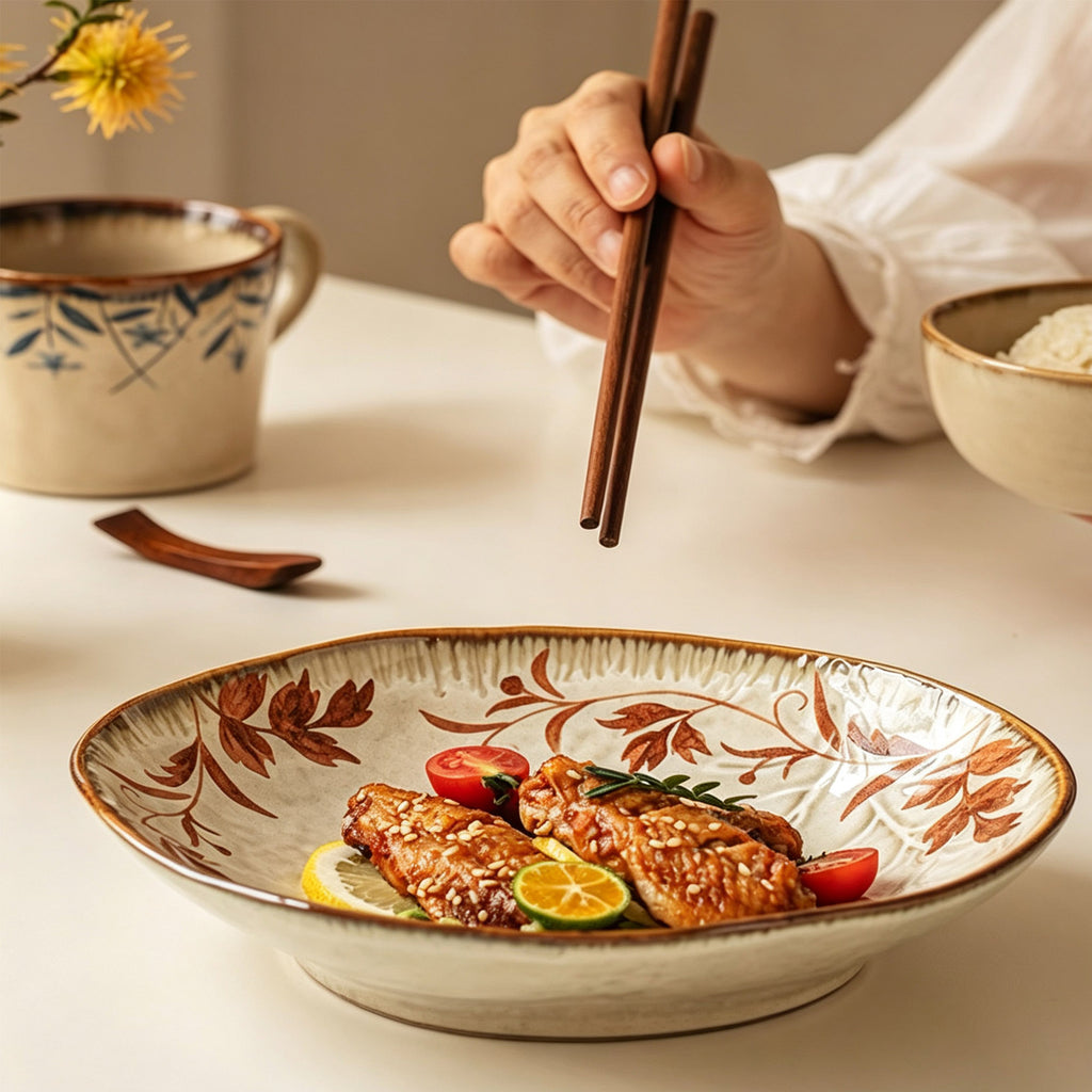 Geniuslambs Artisan 8" Rimmed Dinner Plate Wabi-Sabi Shadow Maple Brown Stoneware