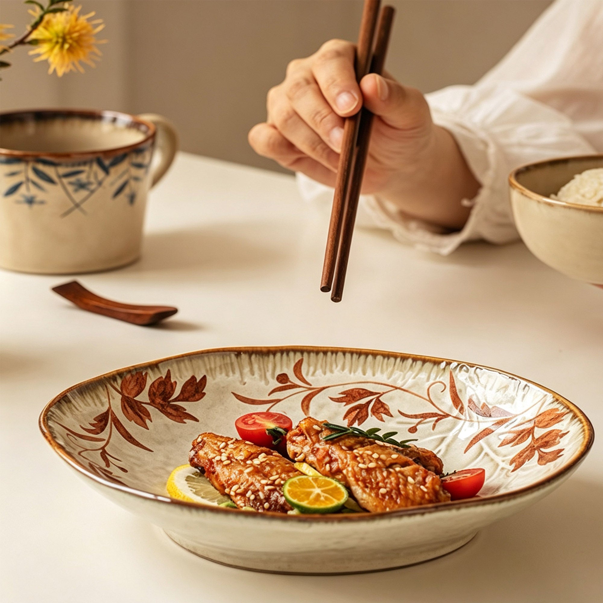 Geniuslambs Artisan 8" Rimmed Dinner Plate Wabi-Sabi Shadow Maple Brown Stoneware