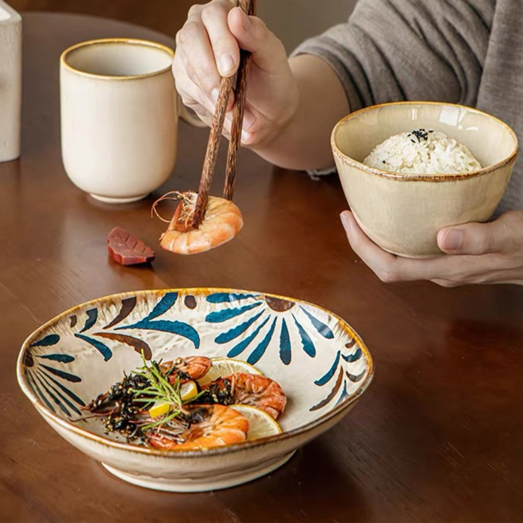 Geniuslambs Handcrafted Blue Daisy Embossed Wabi-Sabi Stoneware Dinner Plate 8-inch