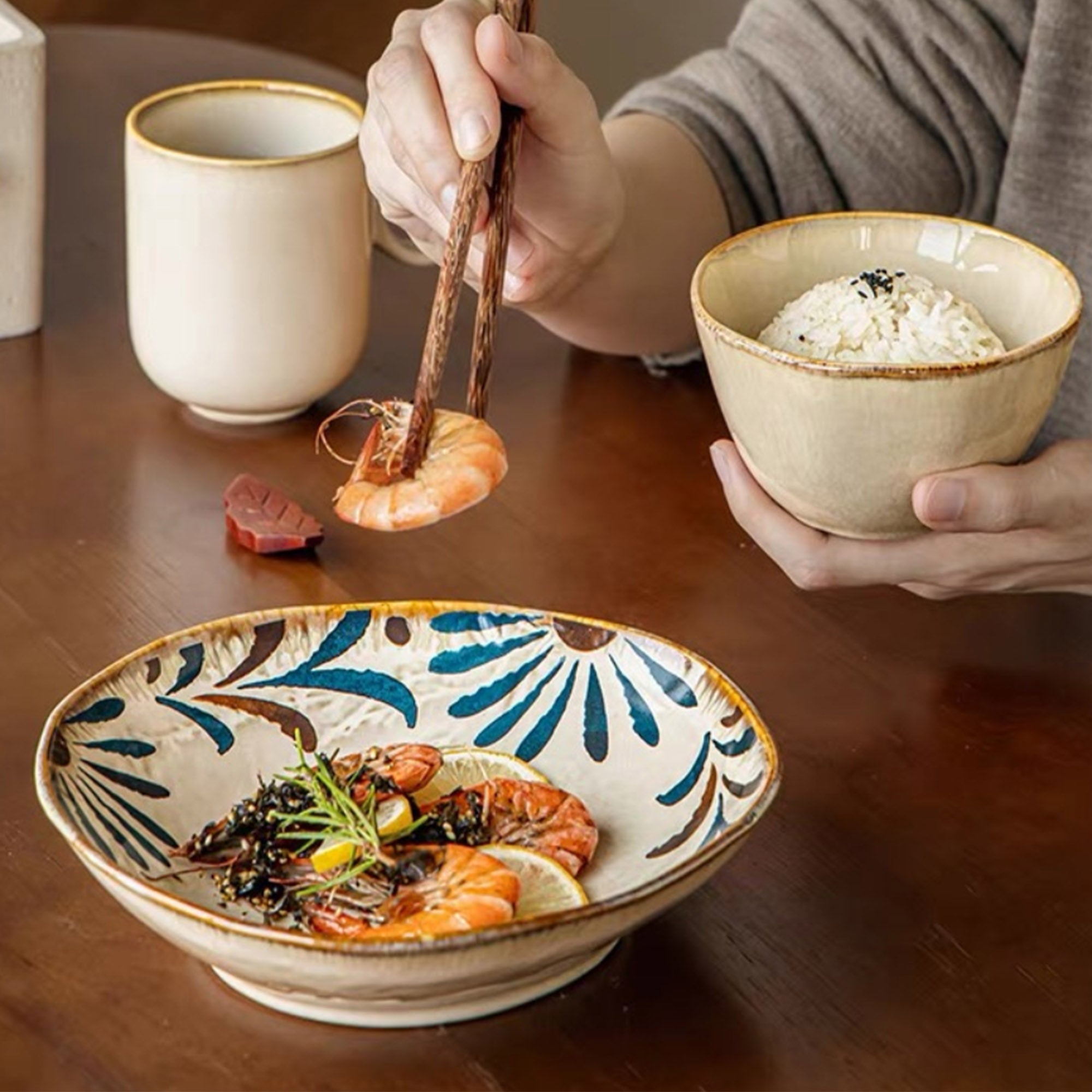 Geniuslambs Handcrafted Blue Daisy Embossed Wabi-Sabi Stoneware Dinner Plate 8-inch