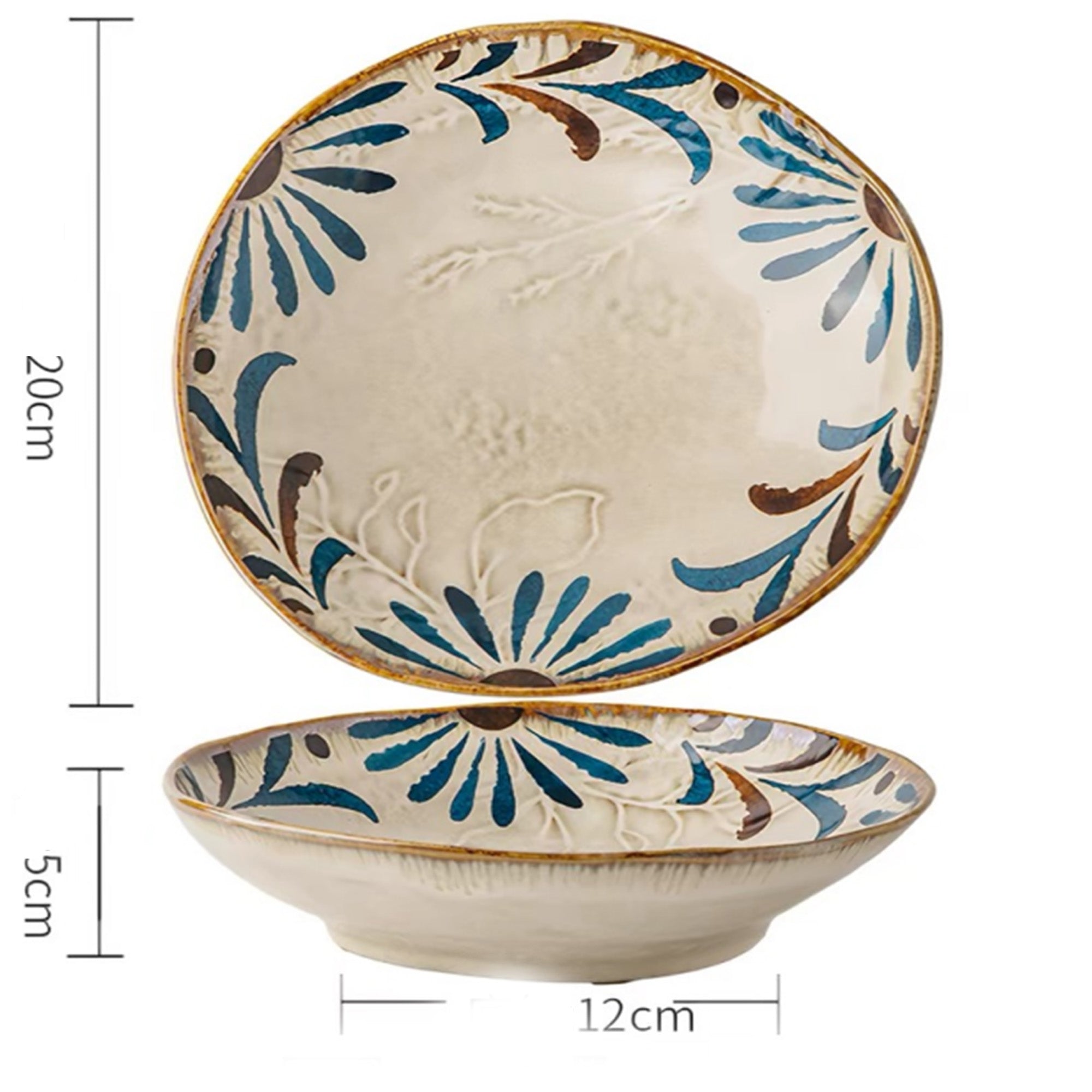 Geniuslambs Handcrafted Blue Daisy Embossed Wabi-Sabi Stoneware Dinner Plate 8-inch