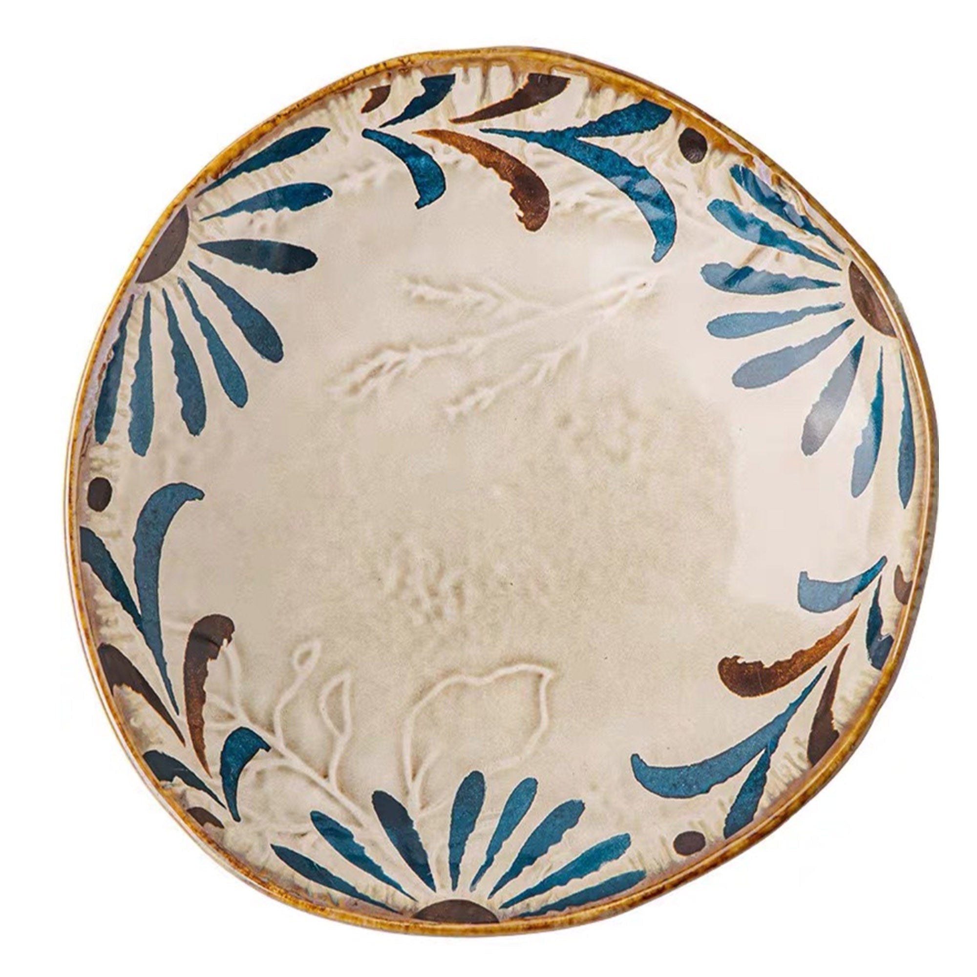 Geniuslambs Handcrafted Blue Daisy Embossed Wabi-Sabi Stoneware Dinner Plate 8-inch