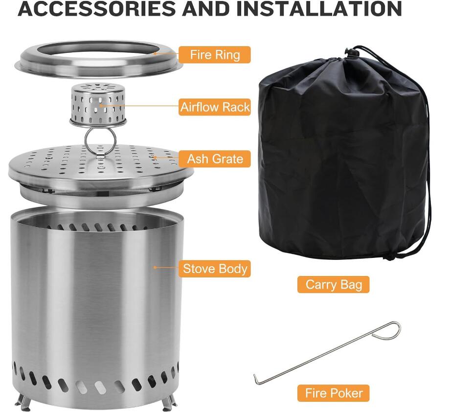 Outdoor Stainless Steel Smokeless Stove Fire Pit Large Portable