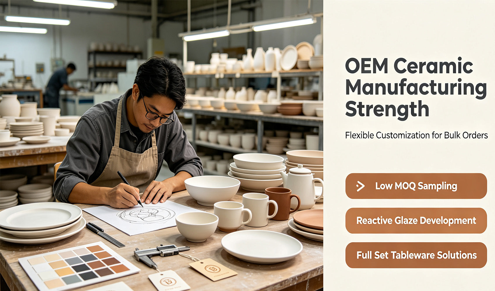 Custom Dinnerware Manufacturer Who Know You Most
If you wish to have a special unique and eye-catching collection and have no idea how to create the range, you can find the solution here with Loving Home. As a 20-year ceramic tableware manufacturer who offers custom dinnerware support, we have always adhered to the service-oriented concept as the core and provided flexible customized tableware solutions.